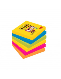 PACK 6 BLOCS 90 HOJAS NOTAS ADHESIVAS 76X76MM SUPER STICKY COLORES VARIADOS 654-6SS-CARN POST-IT 7100265522