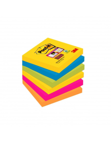 PACK 6 BLOCS 90 HOJAS NOTAS ADHESIVAS 76X76MM SUPER STICKY COLORES VARIADOS 654-6SS-CARN POST-IT 7100265522