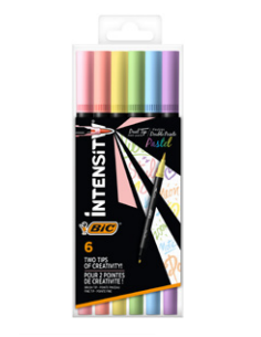 PACK 6 ROTULADORES INTENSITY DUAL TIP 2 EN 1 - PUNTA FINA Y PUNTA PINCEL - COLORES PASTEL BIC 989694