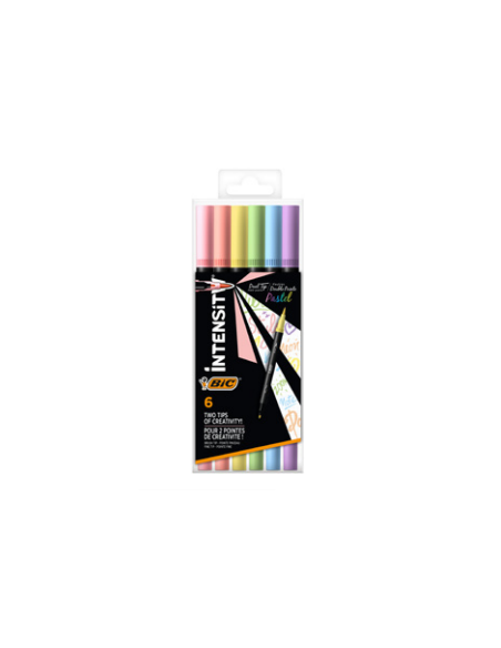 PACK 6 ROTULADORES INTENSITY DUAL TIP 2 EN 1 - PUNTA FINA Y PUNTA PINCEL - COLORES PASTEL BIC 989694