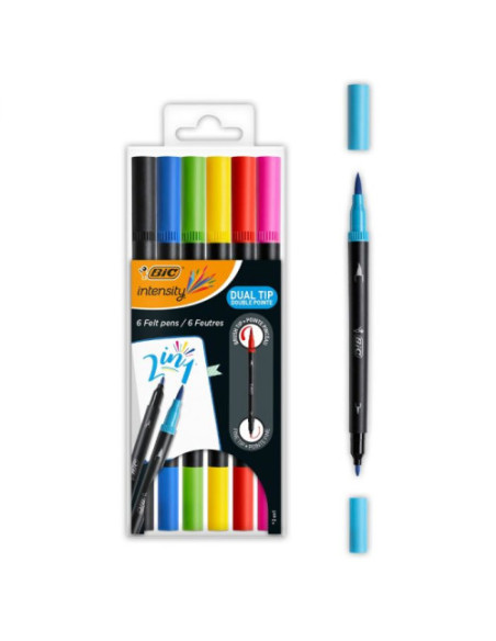 PACK 6 ROTULADORES INTENSITY DUAL TIP 2 EN 1 - PUNTA FINA Y PUNTA PINCEL - COLORES SURTIDOS BIC 989694