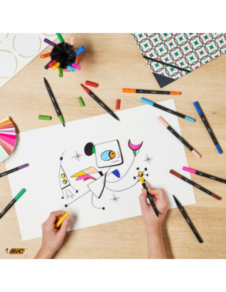 PACK 6 ROTULADORES INTENSITY DUAL TIP 2 EN 1 - PUNTA FINA Y PUNTA PINCEL - COLORES SURTIDOS BIC 989694