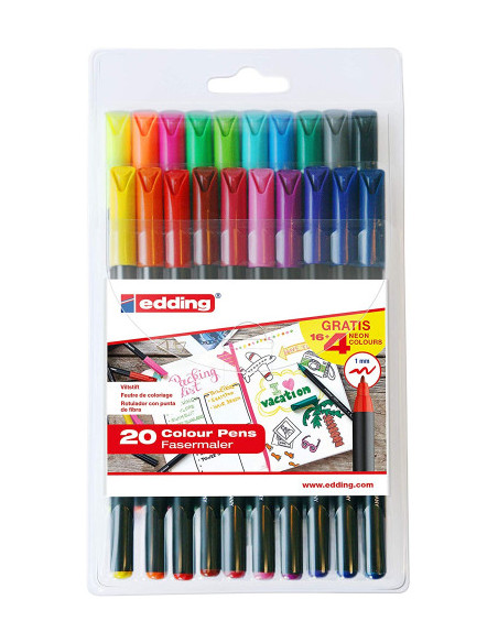 PACK CON 16 ROTULADORES ESTÁNDAR + 4 ROTULADORES PASTEL S/C 1200 EDING E1200-20-BTS