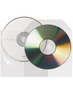 PACK DE 25 FUNDAS CD-DVD PP TRANSPARENTE NO ADHESIVAS CON SOLAPA 3L 10295