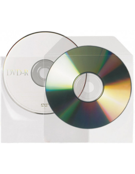 PACK DE 25 FUNDAS CD-DVD PP TRANSPARENTE NO ADHESIVAS CON SOLAPA 3L 10295