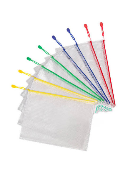 PACK DE 8 BOLSAS ZIPPER MULTIUSOS PVC - CON CIERRE CREMALLERA A4 SURTIDO TARIFOLD 509009
