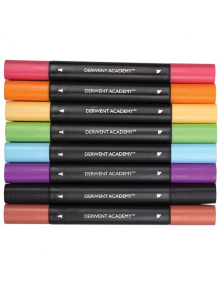 PACK DE 8 ROTULADORES DE 2 PUNTAS FINA Y BISELADA ALTA CALIDAD COLORES SURTIDOS DERWENT 98208