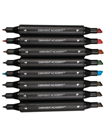 PACK DE 8 ROTULADORES DE 2 PUNTAS FINA Y BISELADA ALTA CALIDAD COLORES SURTIDOS DERWENT 98208