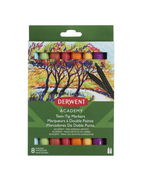 PACK DE 8 ROTULADORES DE 2 PUNTAS FINA Y BISELADA ALTA CALIDAD COLORES SURTIDOS DERWENT 98208