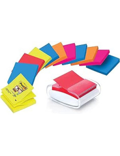 PACK DISPENSADOR BLANCO PRO + 12 BLOCS 90 HOJAS Z-NOTES 76X76MM SUPER STICKY COLORES VARIADOS PRO-W-1SSCOL-R330 POST-IT 71000393