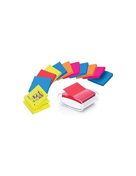 PACK DISPENSADOR BLANCO PRO + 12 BLOCS 90 HOJAS Z-NOTES 76X76MM SUPER STICKY COLORES VARIADOS PRO-W-1SSCOL-R330 POST-IT 71000393