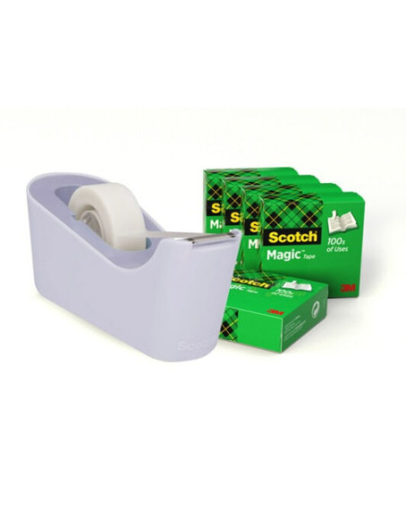 PACK DISPENSADOR PORTARROLLOS C18 COLOR LAVANDA + 6 ROLLOS CINTA INVISIBLE 19MM X 33M MAGIC C18-L6 SCOTH 7100180402