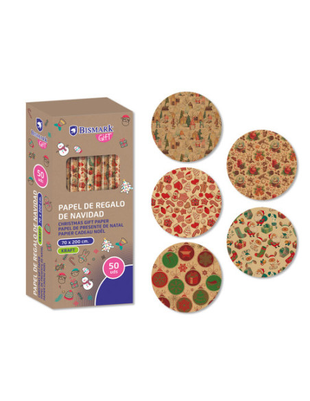 PAPEL DE REGALO KRAFT NAVIDAD CELEBRATION 70X200 BISMARK 332997