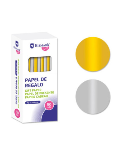 PAPEL DE REGALO LISO ORO/PLATA 70X200 BISMARK 330276