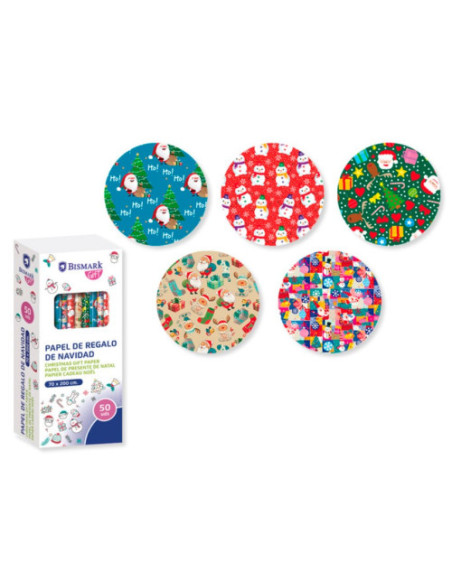 PAPEL DE REGALO NAVIDAD COLORS 70X200 BISMARK 329859