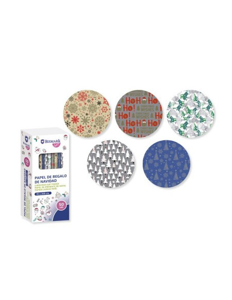 PAPEL DE REGALO NAVIDAD ORO/PLATA 70X200 BISMARK 329860