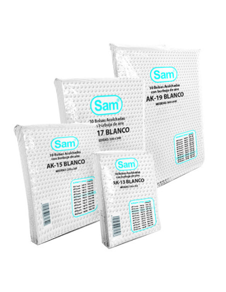 PAQUETE 10 BOLSAS AIR BAG AUTOADHESIVA ACOLCHADA AK-17 BLANCO MEDIDA INTERIOR 230X340 SAM 146176