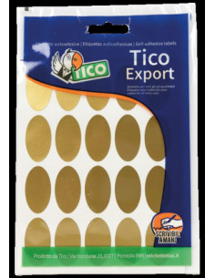 PAQUETE 10 HOJAS ETIQUETAS SATINADAS ORO 36X20 MM TICO E-GL-3620
