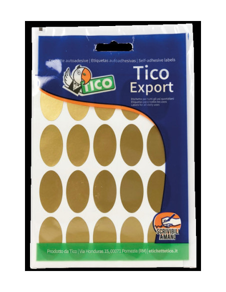 PAQUETE 10 HOJAS ETIQUETAS SATINADAS ORO 36X20 MM TICO E-GL-3620