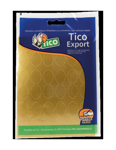 PAQUETE 10 HOJAS ETIQUETAS SATINADAS ORO 48X18 MM TICO E-GL-4818