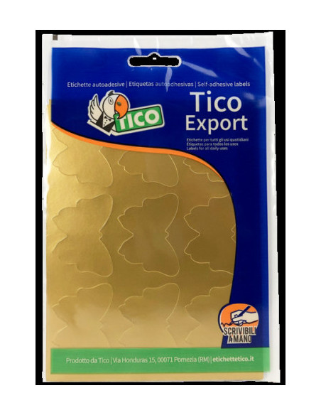 PAQUETE 10 HOJAS ETIQUETAS SATINADAS ORO 48X36 MM TICO E-GL-4836