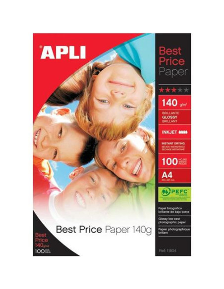 PAQUETE 100 HOJAS PAPEL FOTO INK.BRI A4 140G.11804 APLI