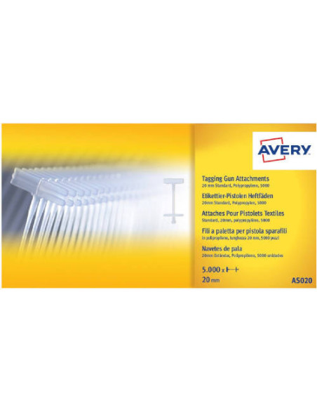 PAQUETE 5.000 NAVETES 20MM CON FORMA DE PALETA EN POLIPROPILENO AVERY AS020 PAQUETE 5.000 NAVETES 20MM CON FORMA DE PALETA EN POLIPROPILENO AVERY AS020