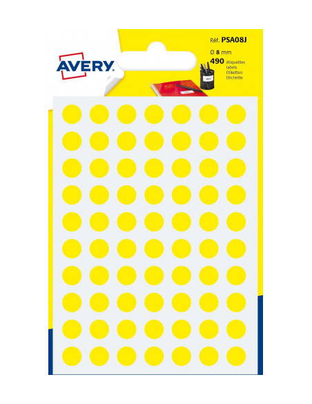 PAQUETE 6 HOJAS ETIQUETAS REDONDAS GOMETS AMARILLAS 8MM DIAMETRO AVERY PSA08J PAQUETE 6 HOJAS ETIQUETAS REDONDAS GOMETS AMARILLAS 8MM DIAMETRO AVERY PSA08J