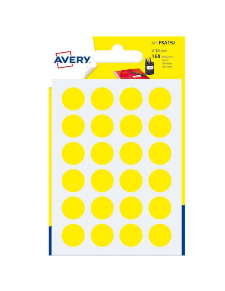 PAQUETE 7 HOJAS ETIQUETAS REDONDAS GOMETS AMARILLAS 15MM DIAMETRO AVERY PSA15J PAQUETE 7 HOJAS ETIQUETAS REDONDAS GOMETS AMARILLAS 15MM DIAMETRO AVERY PSA15J