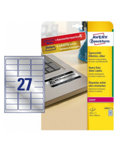 PAQUETE 8 HOJAS ETIQUETAS PLATEADAS DE POLIÉSTER-IMPRESORAS LÁSER-63