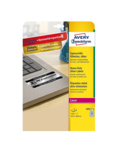 PAQUETE 8 HOJAS ETIQUETAS PLATEADAS DE POLIÉSTER-IMPRESORAS LÁSER-63 2