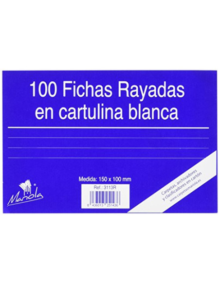 100 FICHAS DE CARTULINA RAYADA  (150X100 MM) N.º 3 MARIOLA 3113R