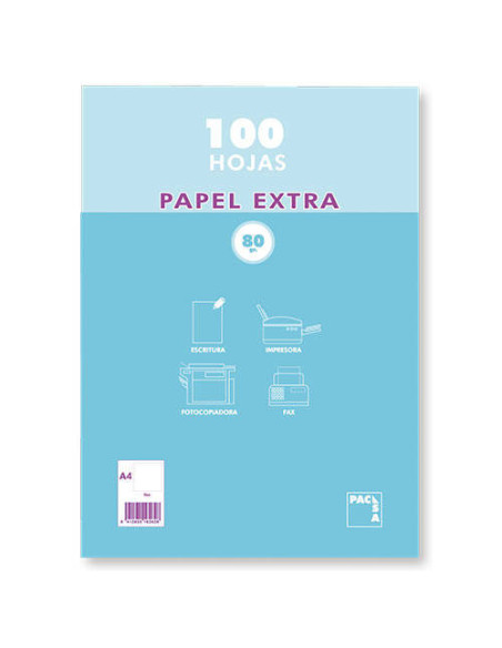 PAQUETE PAPEL EXTRA BLANCO SATINADO 100 HOJAS 80 GRS. A-4 (210X297MM.) LISO PACSA 21811