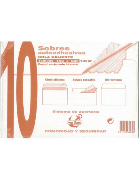 PAQUETES DE 10 SOBRES BLANCO VERJURADO 162X229 120 GRS. SAM 664930 PAQUETES DE 10 SOBRES BLANCO VERJURADO 162X229 120 GRS. SAM 664930