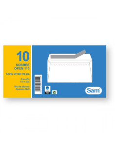 PAQUETES DE 10 SOBRES OPEN TAMAÑO 115X225  90 GRS. SAM 664915