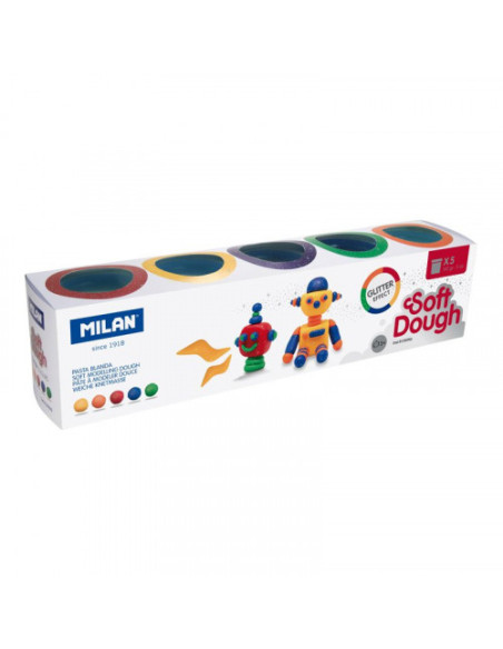 CAJA 5 FRASCOS 142GR GLITTER SOFT DOUGH NUEVO MILAN 913505G