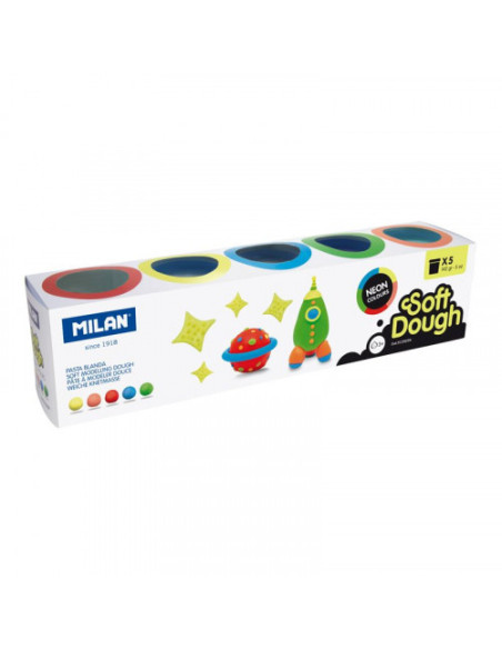 CAJA 5 FRASCOS 142GR NEON SOFT DOUGH NUEVO MILAN 913505N