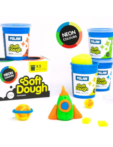 PASTA DE MODELAR NEON SOFT DOUGH NUEVO MILAN 913505N CAJA 5 FRASCOS 142GR