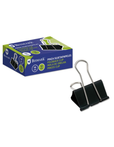 PINZA SUJETAPAPELES 19 MM. PALA ABATIBLE COLOR NEGRO BISMARK 321724