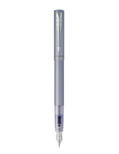 PLUMA VECTOR XL LACA COLOR PLATA METÁLICO SOBRE LATÓN CON RECAMBIO DE TINTA AZUL ESTUCHE DE REGALO PARKER 2159745