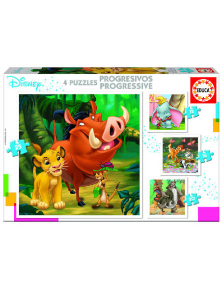 PUZZLE PROGRESIVOS DISNEY ANIMALS DUMBO+BAMBI+LION KING+JUNGLE BOOK DE 3-5 AÑOS EDUCA BORRAS 18104