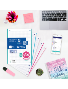 RECAMBIO 100+20 HOJAS PAQUETE A4 5X5 5 COLORES DE BANDA PASTEL OXFORD 400146851 2