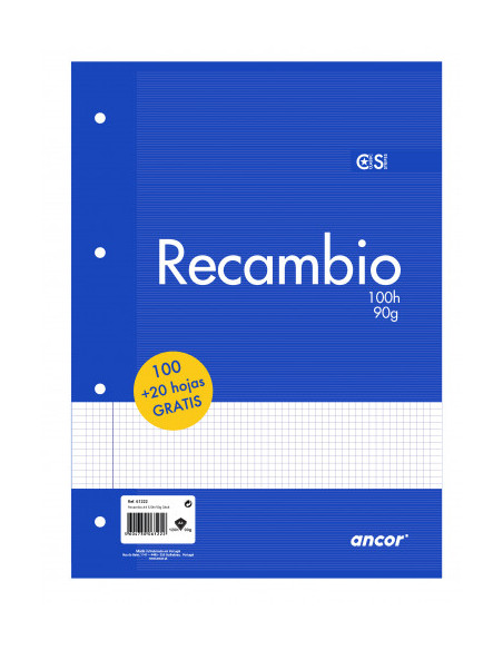 RECAMBIO A4 100+20 HOJAS 90G Q4X4 4 TALADROS ANCOR 061222