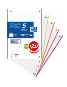 RECAMBIO A4 100+20 HOJAS 90GRS 5X5 BANDA 5 COLORES VIVOS OXFORD 400148310