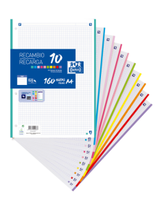 RECAMBIO A4 160 HOJAS 90GRS 5X5 BANDA 10 COLORES VIVOS Y PASTEL OXFORD 400106627