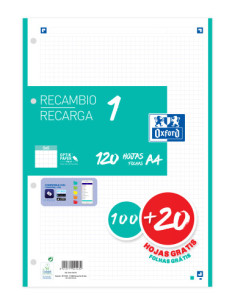 RECAMBIO COLOR 1 A4  100+20 HOJAS 5X5 ICE MINT 90GRS OXFORD 400158057