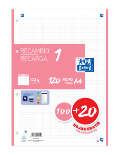 RECAMBIO COLOR 1 A4  100+20 HOJAS 5X5 ROSA CHICLE 90GRS OXFORD 400158161