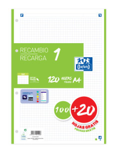 RECAMBIO COLOR 1 A4  100+20 HOJAS 5X5 VERDE 90GRS OXFORD 400158059