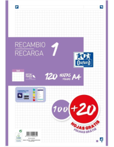 RECAMBIO COLOR 1 A4 100+20 HOJAS 5X5 LILA 90GRS OXFORD 400158164
