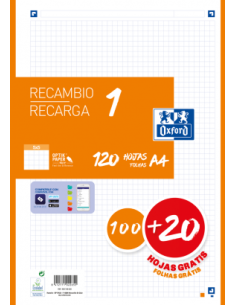 RECAMBIO COLOR 1 A4 100+20 HOJAS 5X5 NARANJA 90GRS OXFORD 400158163
